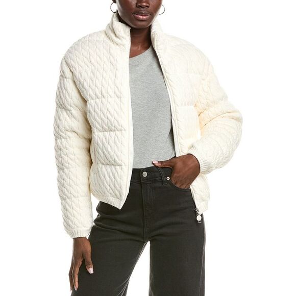 Moncler WomensCable Knit Down Jacket, White